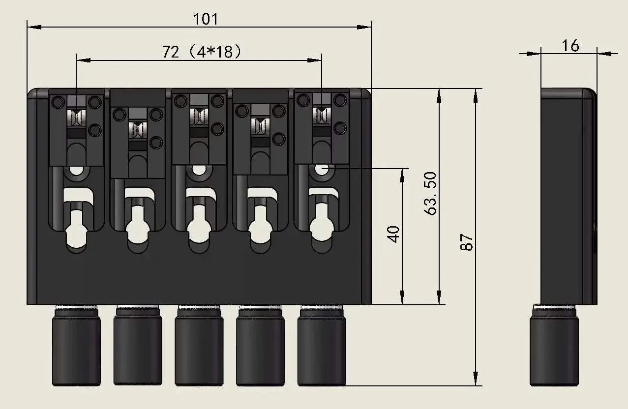 Guyker CNC-Machined 5-String Locking Adjustable Headless Bass Bridge WB005 - Image 6