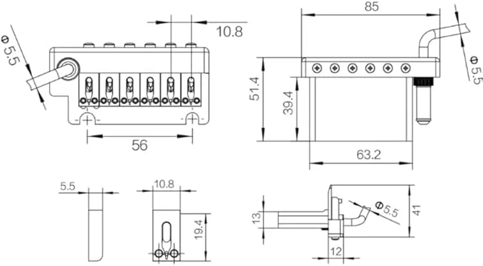Guyker GG1009-T 2-Point Tremolo Bridge with Brass Roller Saddles for Strat-Style Electric Guitar - Image 6