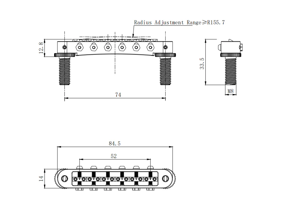 Guyker GMA-009A Adjustable Tune-O-Matic Style Guitar Bridge with Brass Saddles - Image 4