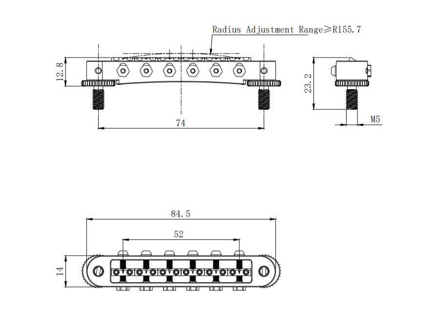 Guyker GMA-009B Adjustable Tune-O-Matic Style Guitar Bridge with Brass Saddles - Image 4