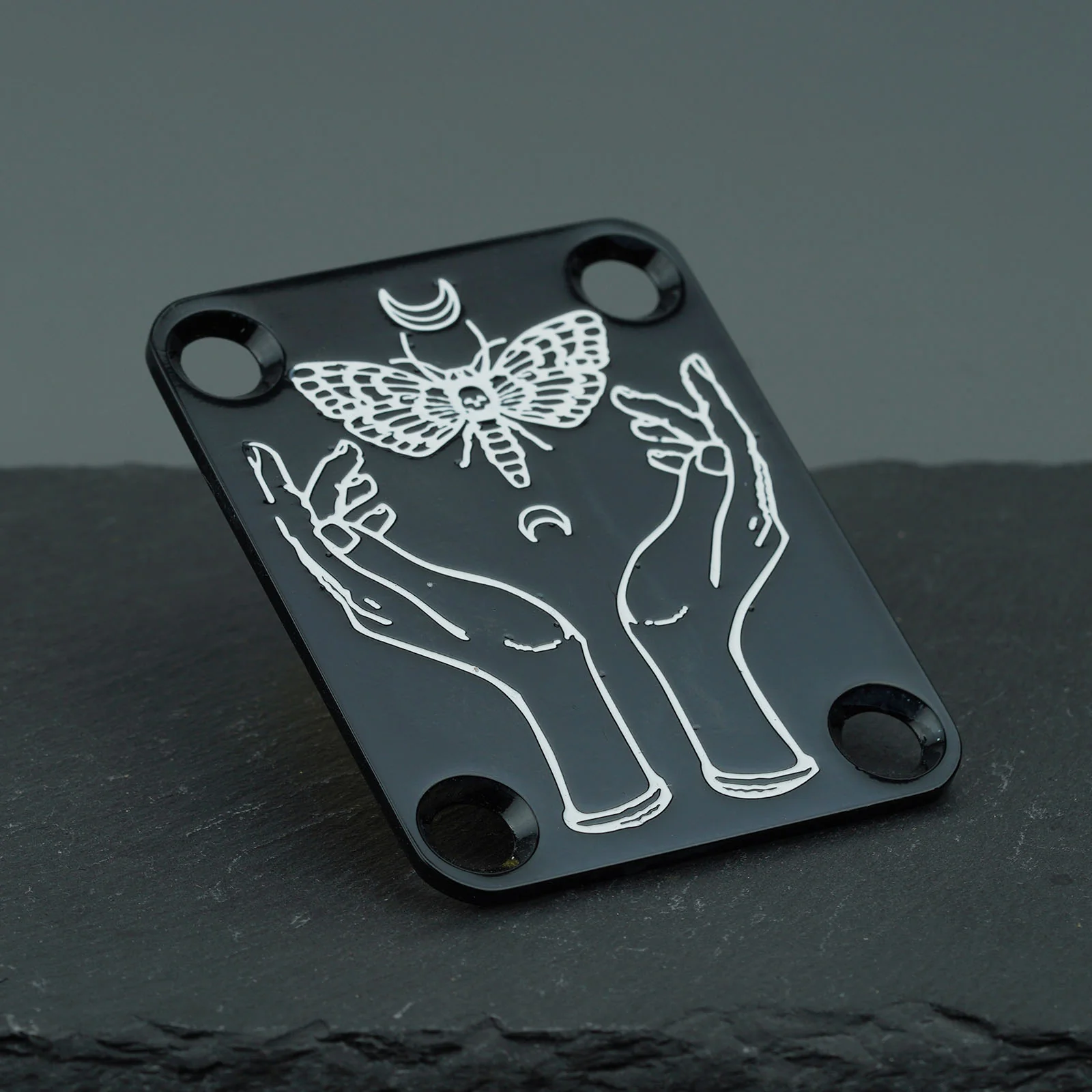 Guyker GN004 Stainless Steel Moonlit Moth Hands 4-Hole Neck Plate for Electric Guitar. - Image 3