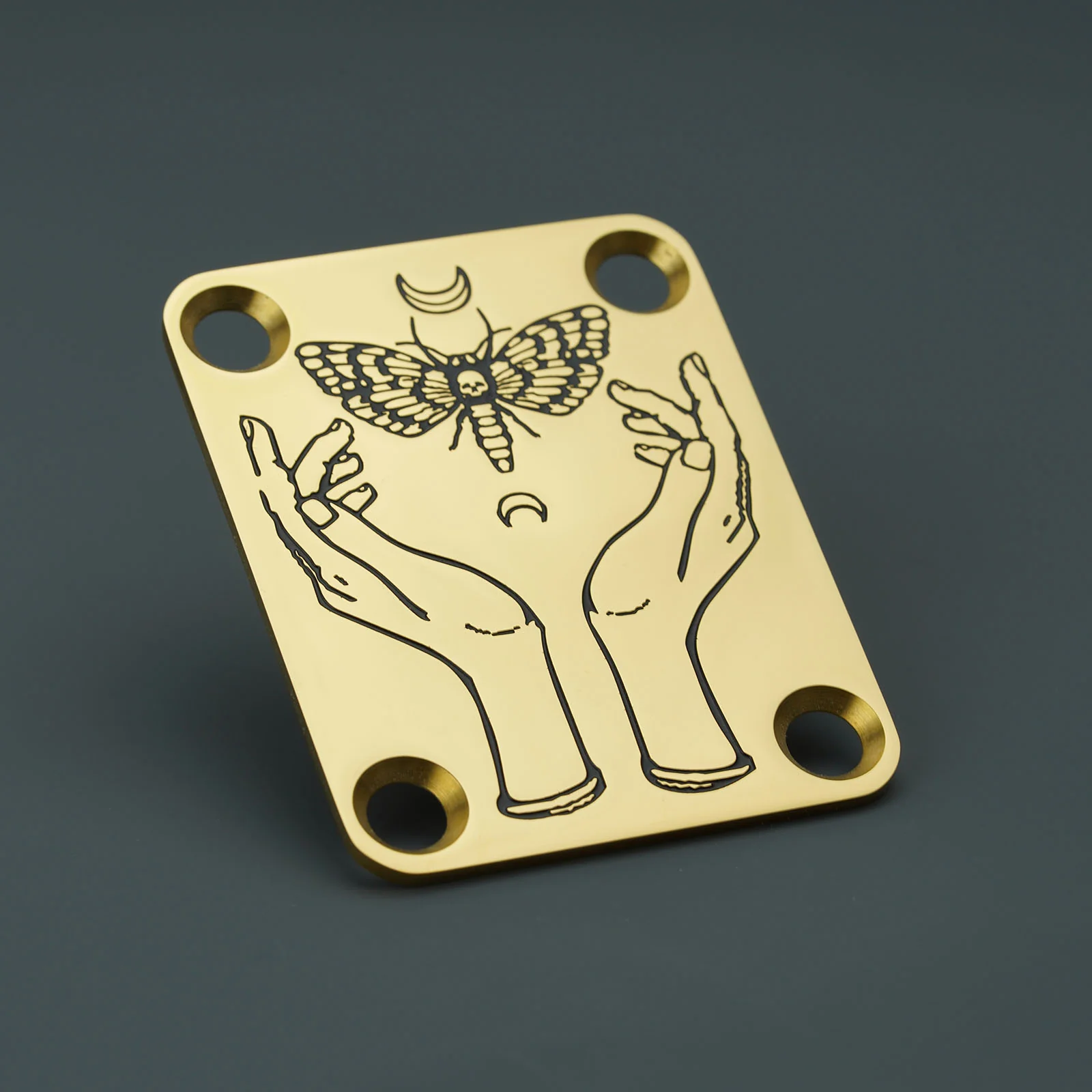 Guyker GN004 Stainless Steel Moonlit Moth Hands 4-Hole Neck Plate for Electric Guitar. - Image 4