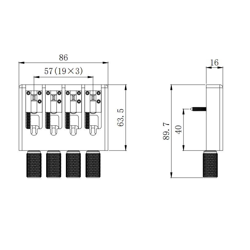 Guyker WBA-004 4-String Headless Bass Bridge with Brass Saddles (CNC machining) - Image 4