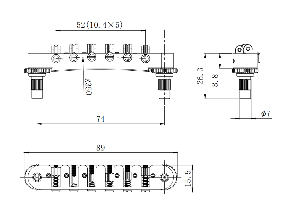 Guyker GMA-010 CNC Machined Adjustable Locking Roller Bridge Aluminum Alloy Body Brass Rollers - Image 5